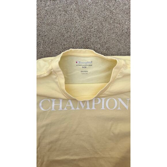 Champion Top Women Size Small Pale Yellow Graphic Logo Short Sleeve Tee Shirt - Picture 3 of 4